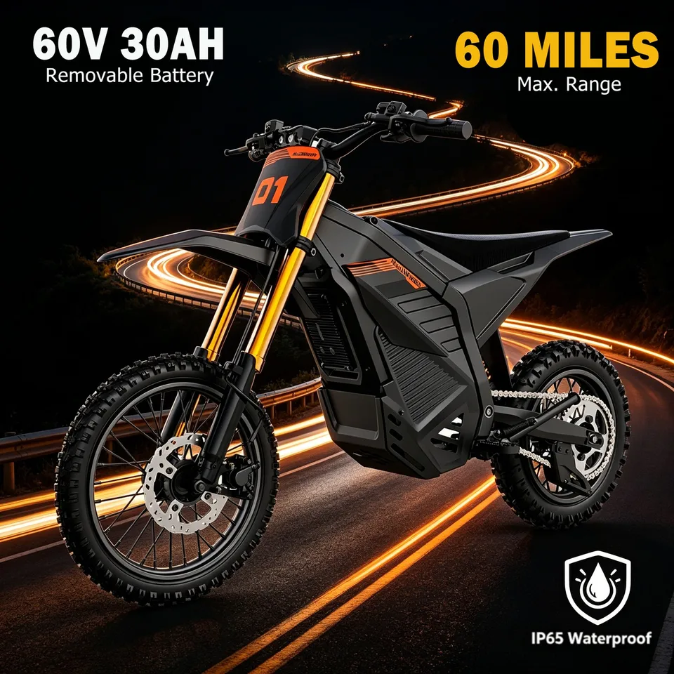 6000W PEAK ELECTRIC DIRT BIKE 60V 30AH OFF-ROAD BICYCLES 50MPH E-BIKE FOR ADULTS image 4