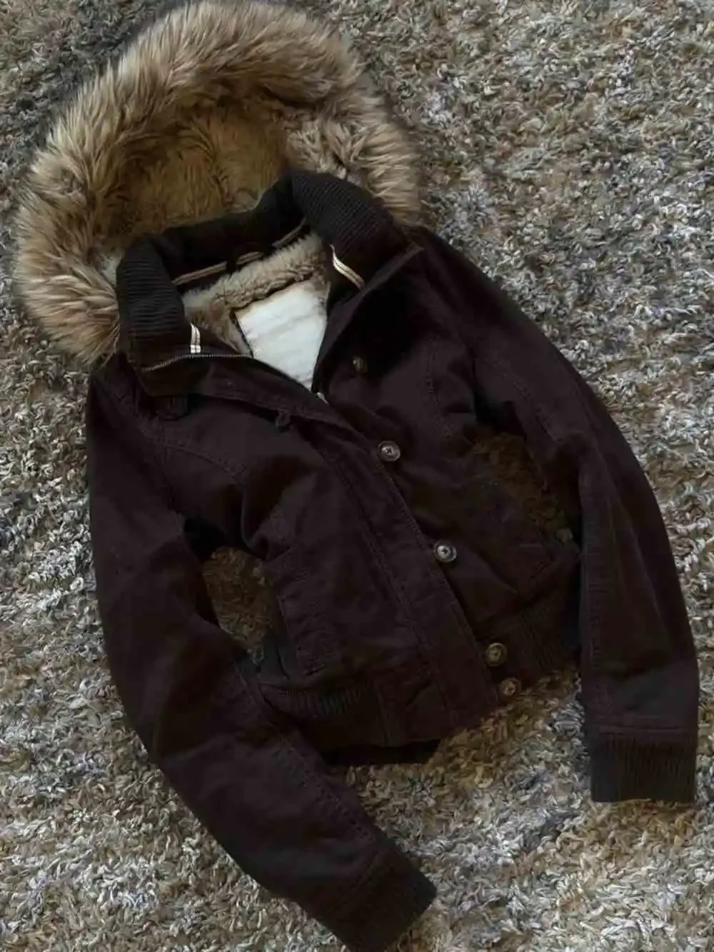 

Vintage hooded fur collar jacket autumn and winter new design niche retro waist slim jacket for women