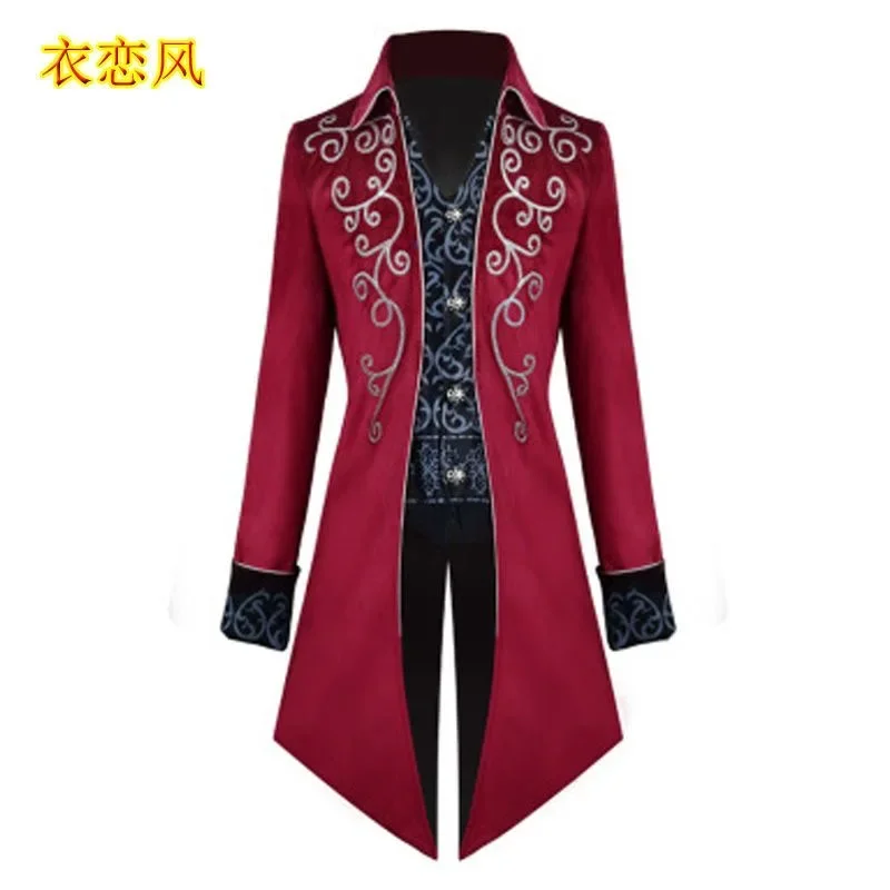 

Z352Halloween tuxedo medieval retro costume mid-length punk men's