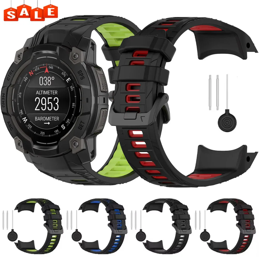 حزام سيليكون رسمي لـ Garmin Instinct 3 50/45 مللي متر حزام خفيف الوزن ناعم قابل للتنفس بلونين لساعة Garmin Instinct 3