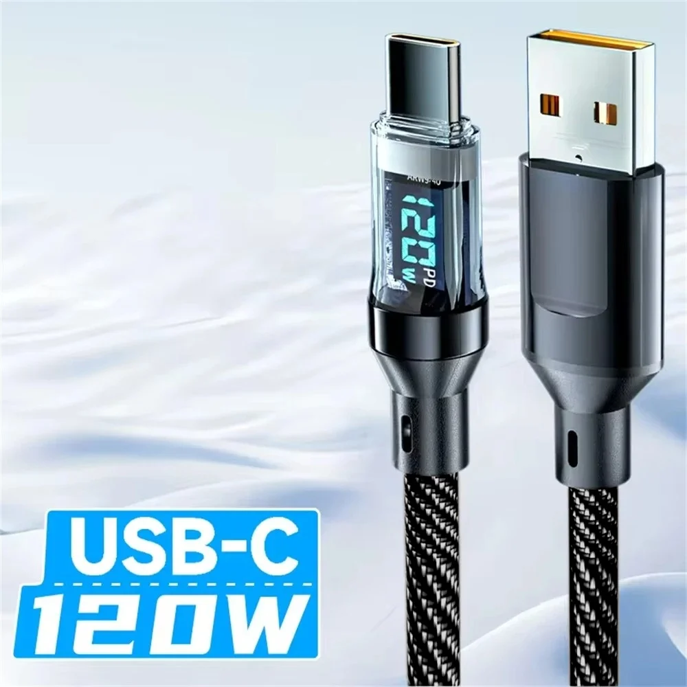 120 واط USB نوع C كابل كابل شحن سريع للغاية مع شاشة LED 100 واط PD نوع-C سلك بيانات لشحن USB العالمي كابل USB C #1