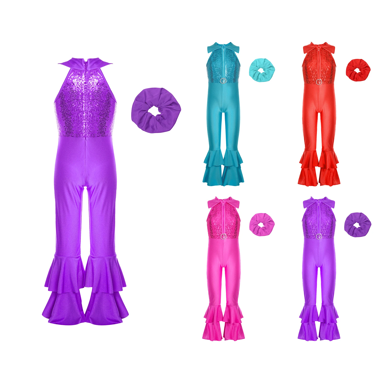 

Kids Girls Performance Leotard Sparkling Sequin Patchwork Design with Front Back Zipper Closure Gymnastic Party Dance Wear