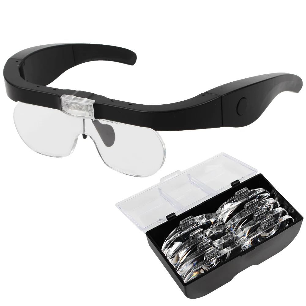 Head-mounted With LED Light Magnifying Glasses USB Rechargeable For Reading Watchmaker Repair Magnifier 1.5X 2.5X 3.5X 5.0X