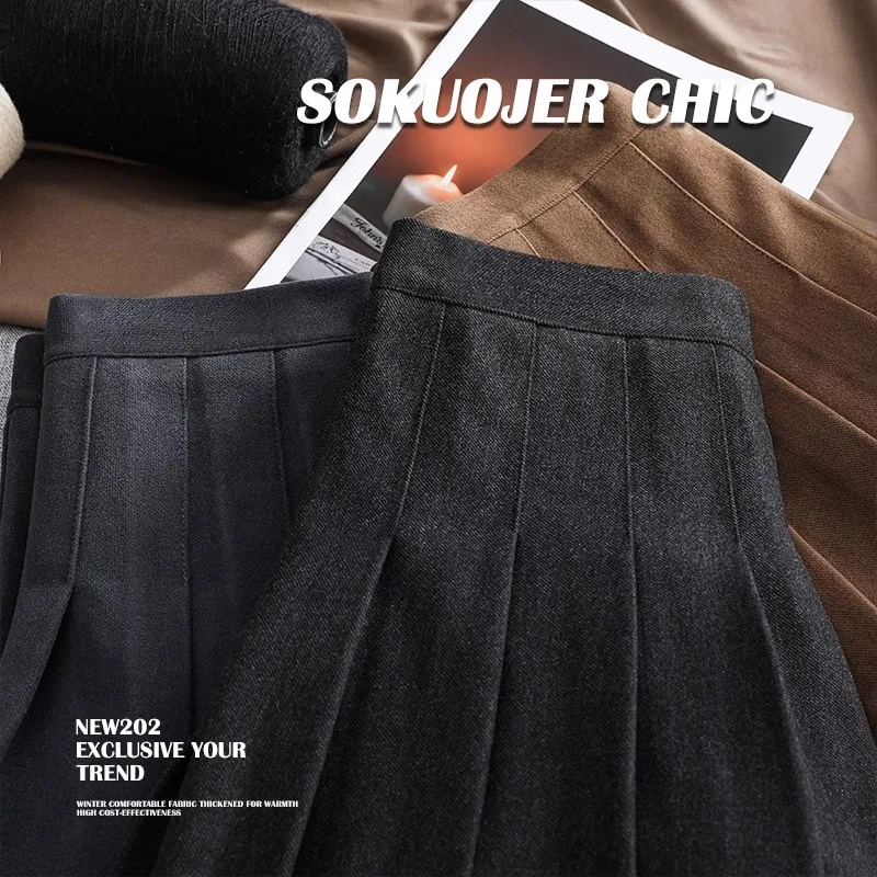 Women's Woolen Plaid Skirt Spring Autumn Winter High Waist Slimming School Style JK  Skirt Thickened plus Size A-Line Skirt