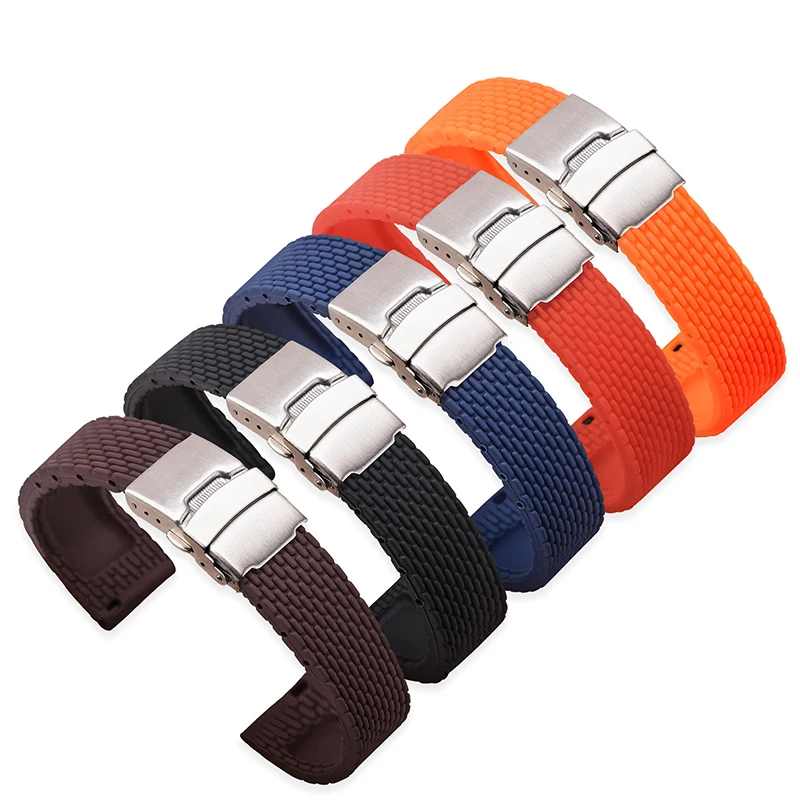 18mm 20mm 22mm 24mm Silicone Strap for Seiko Watch Band Universal Replacement Waterproof Quick Release Folding Buckle Bracelet
