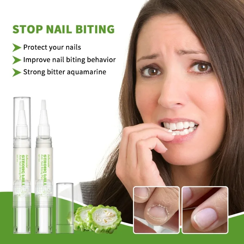 Bolígrafo Antihongos Strong Will Click Pen para Detener el Mordisqueo de Uñas, Cuidado de Uñas, Mejora el Comportamiento de Mordisqueo, Bolígrafo de Aguamarina Fuerte y Amargo