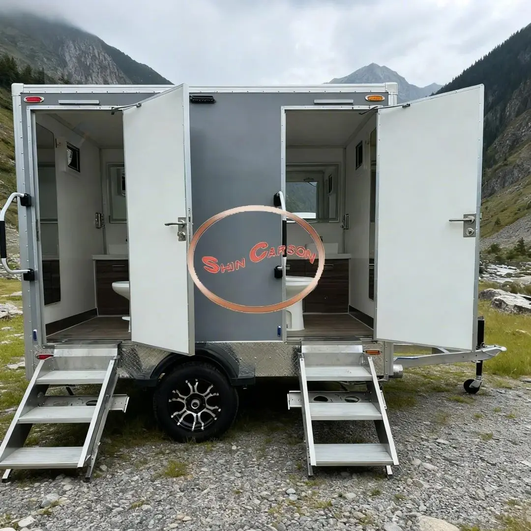 Heavy-Duty Towed Mobile Restroom Outdoor Trailer Toilet for Events Camping Construction with Flush Vent