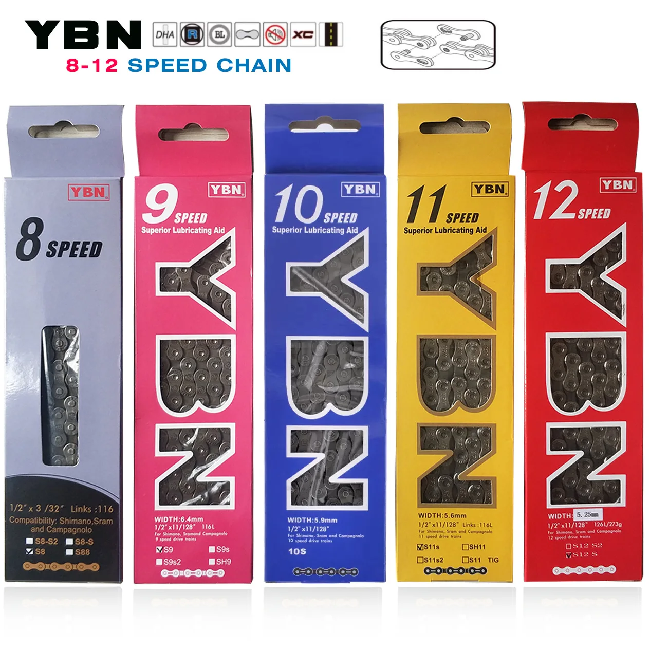 

YBN Chain Yabang KMC Mountain Road Bike 8/9/10/11/12 Speed Box Bicycle Chain