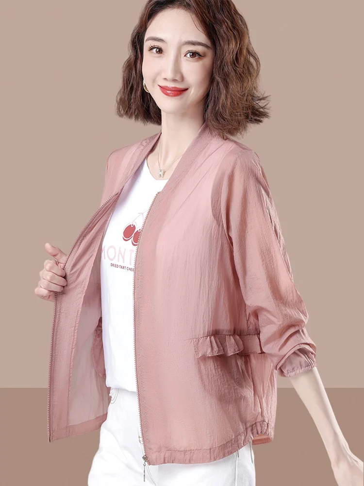 

2024 Women Summer New Oversize Loose Sun Protection Jacket Female Thin Casual Outerwear Ladies Long Sleeve Short Clothing S42