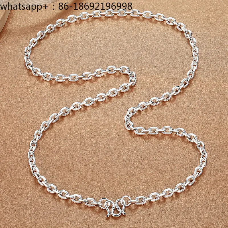 Men's Silver Necklace 999 Sterling Silver Solid Trendy Men's Foot Silver Tai Angle Chain Plain Chain