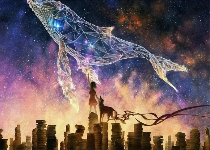 Whale Lass And Wolf Silhouette Jigsaw Puzzle, Book City Pastel Nebula Starry Galaxy Dream Fantasy Landscape Wall Decor Gift