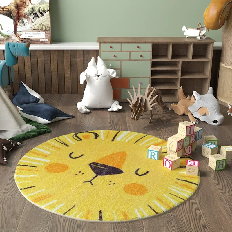 Animal Patterns Carpets for Living Room Cartoon Style Bedroom Decor Round Carpet Thick Plush Children Floor Mat Fluffy Soft Rug