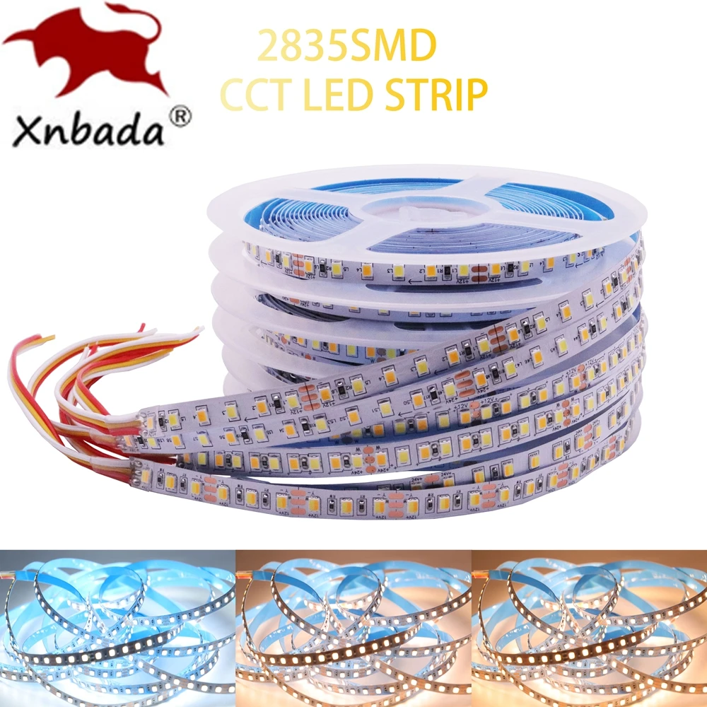 

2835SMD Color Temperature LED Strip 120Leds/m 180Leds/m CCT Flexible Light Tape Dimmable Ribbon For Home Decorate DC12V/24V