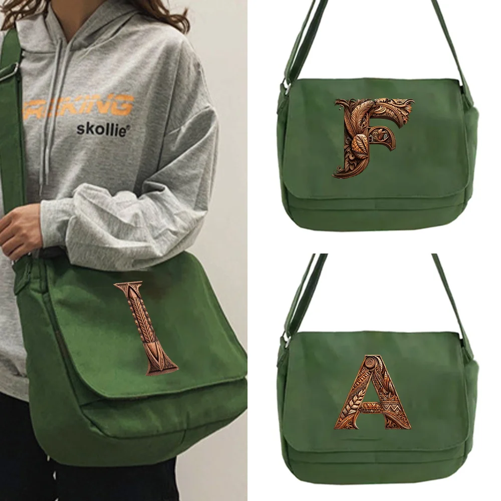 2023 Trends Male/Female Crossbody Bag Large Capacity Travel Multifunctional Wood Art Letter Printing Casual Canvas Shoulder Bag