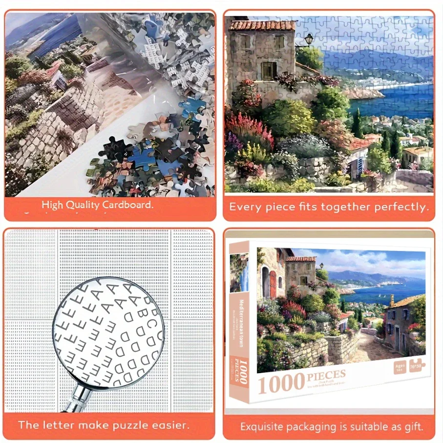 High Quality 1000 Pieces Jigsaw Puzzle for Adults Painting Leisurely Town Paper Puzzles Home Decor Wall Display Festival Gift