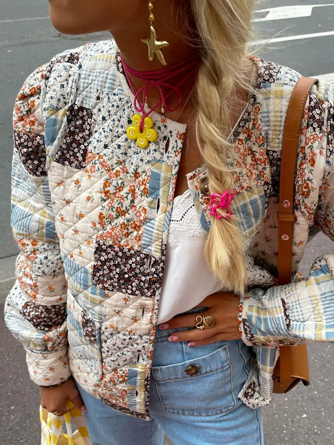 Europees en Amerikaans bedrukt katoenen gewatteerd damesjack met grote zakken Gewatteerde katoenen jas voor onafhankelijk station