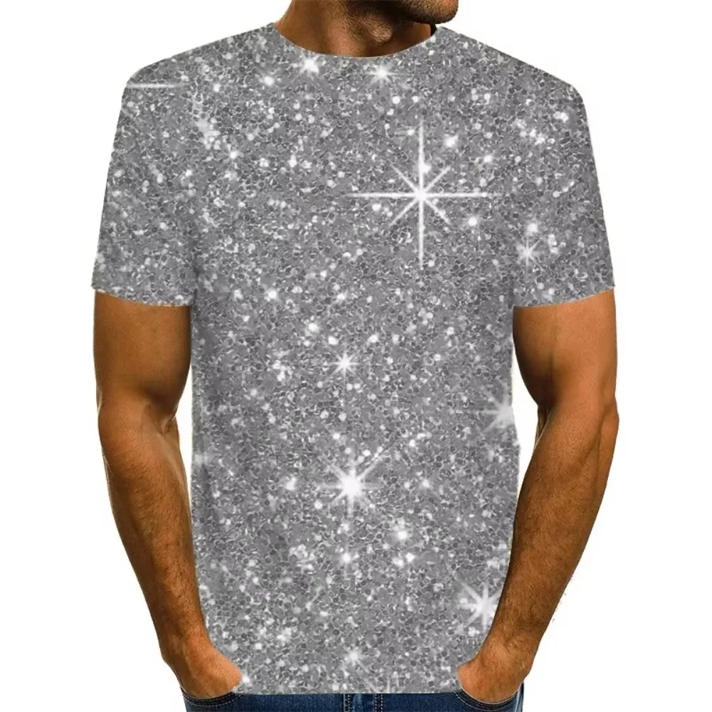 Simulation of sequined gold powder star pattern 3D Printed Men Women Fashion Breathable Quick-dry Outdoor Sports Leisure T-shirt
