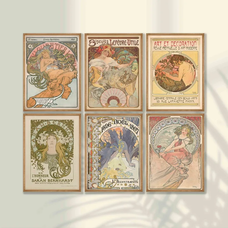 Alphonse Maria Mucha Art Nouveau Poster Vintage Old French Victorian Canvas Painting Gallery Wall Art Living Room Home Decor