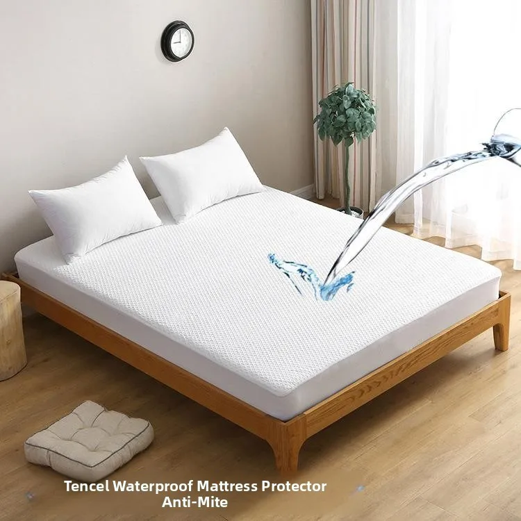 

Waterproof Silk Bed Skirt with Breathable Flower Pattern Anti-mite Urine Proof Non-slip Mattress Protector Cover Home White