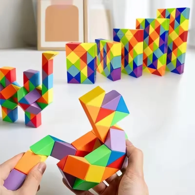 Rainbow Magic Snake Ruler Transformable Snake Cube Fidget Toy Twist Puzzle Brain Teaser Educational Game Sensory for Favor Gift