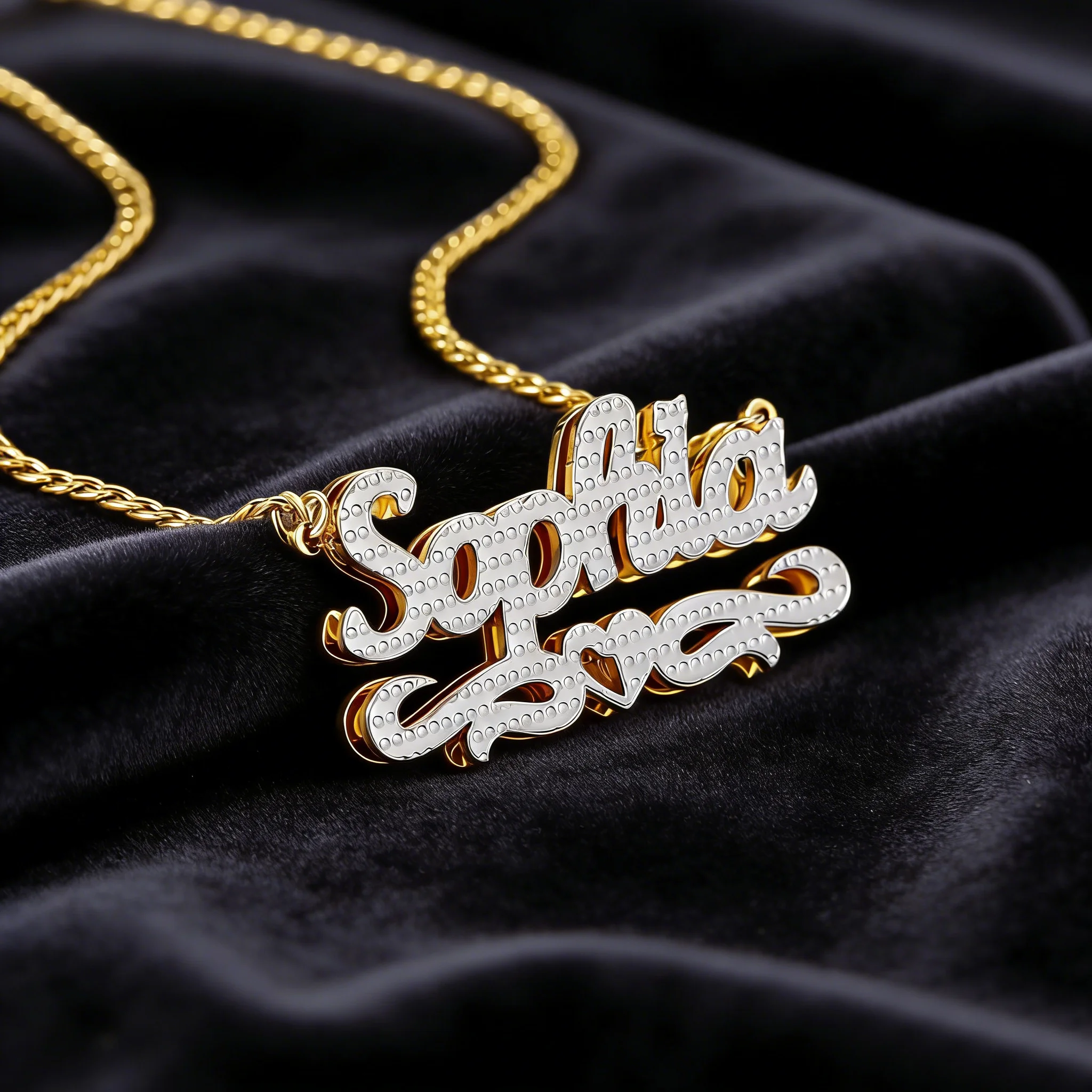 Custom Necklace Personalized plating Double Layer Two Tone 18K Gold Plated Name Stainless Steel Necklace For Women Jewelry