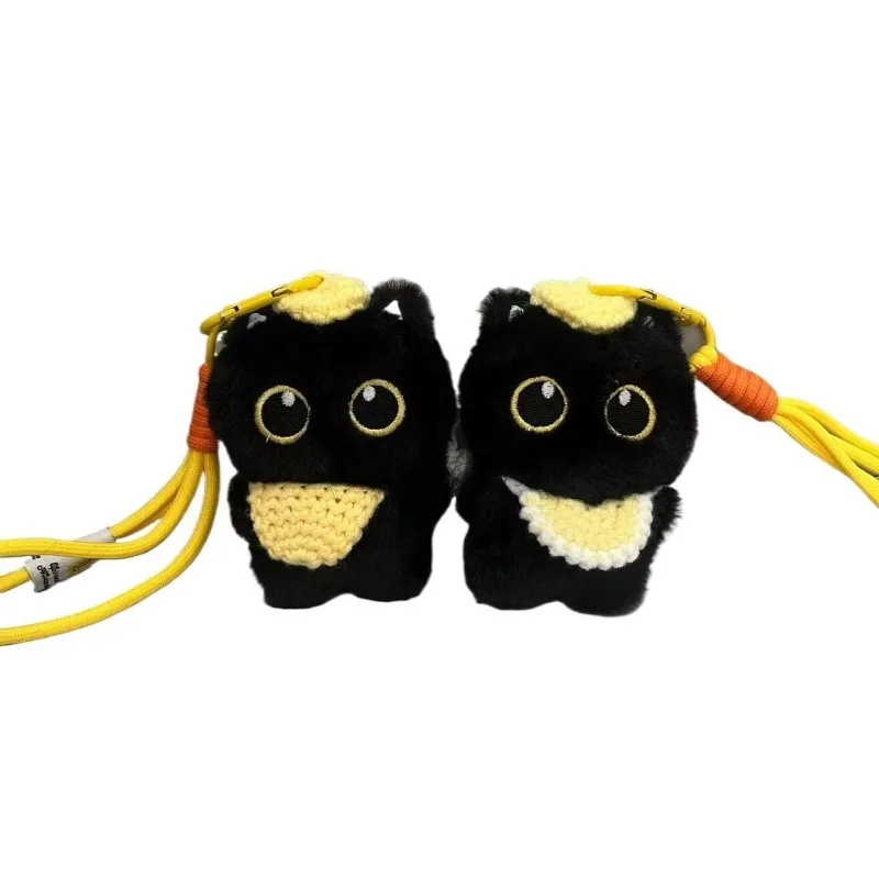 Llaveros de peluche con gatito negro Kawaii, bonito bolso de gato, colgante, mochila, adorno, decoración de animales de peluche de dibujos animados, regalos