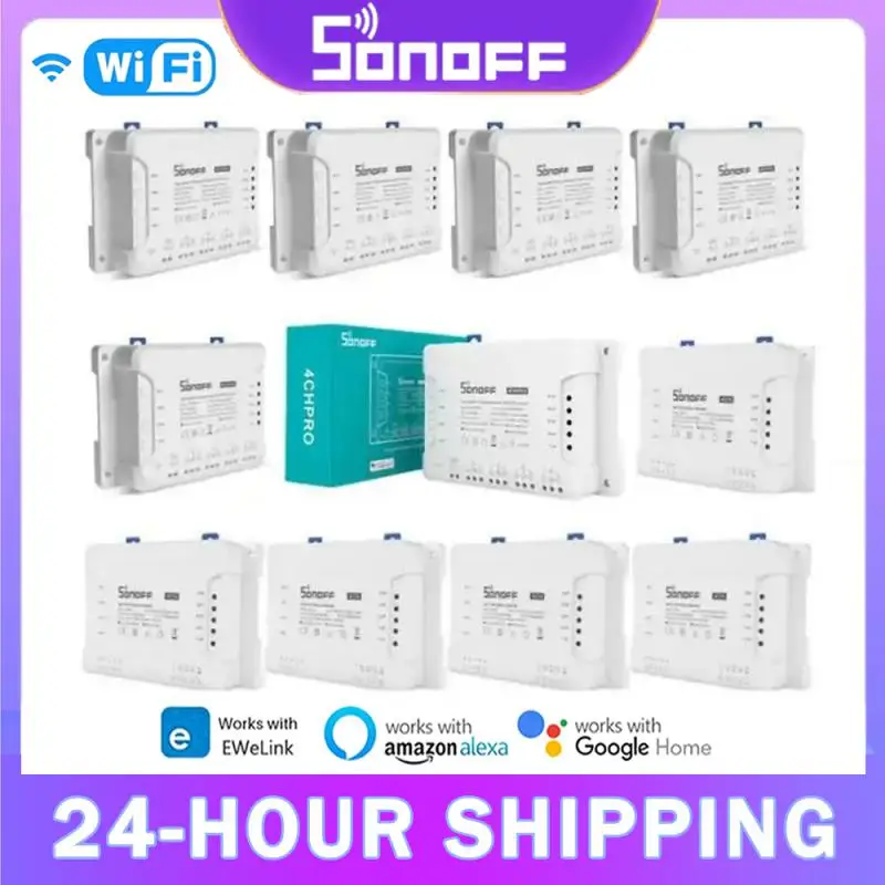 SONOFF 4CH R3 /4CH PRO R3 4 Gang Smart WIFI Switch 433MHZ Din Rail Mounting Wireless Remote Control Timer DIY Switch Via Ewelink