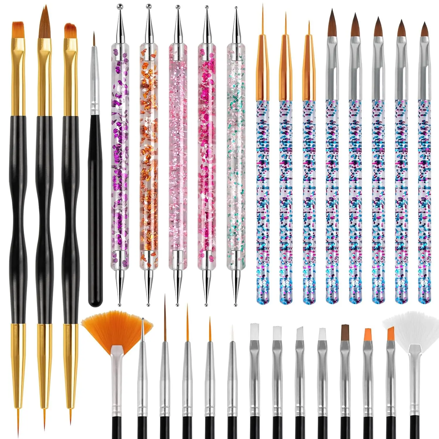 Kit de Ferramentas para Design de Unhas com 15/31 Peças, Incluindo Pincel Delineador, Ferramentas de Pontilhamento, Canetas de Desenho para Esmalte e Pintura em Gel, Pincéis para Nail Art