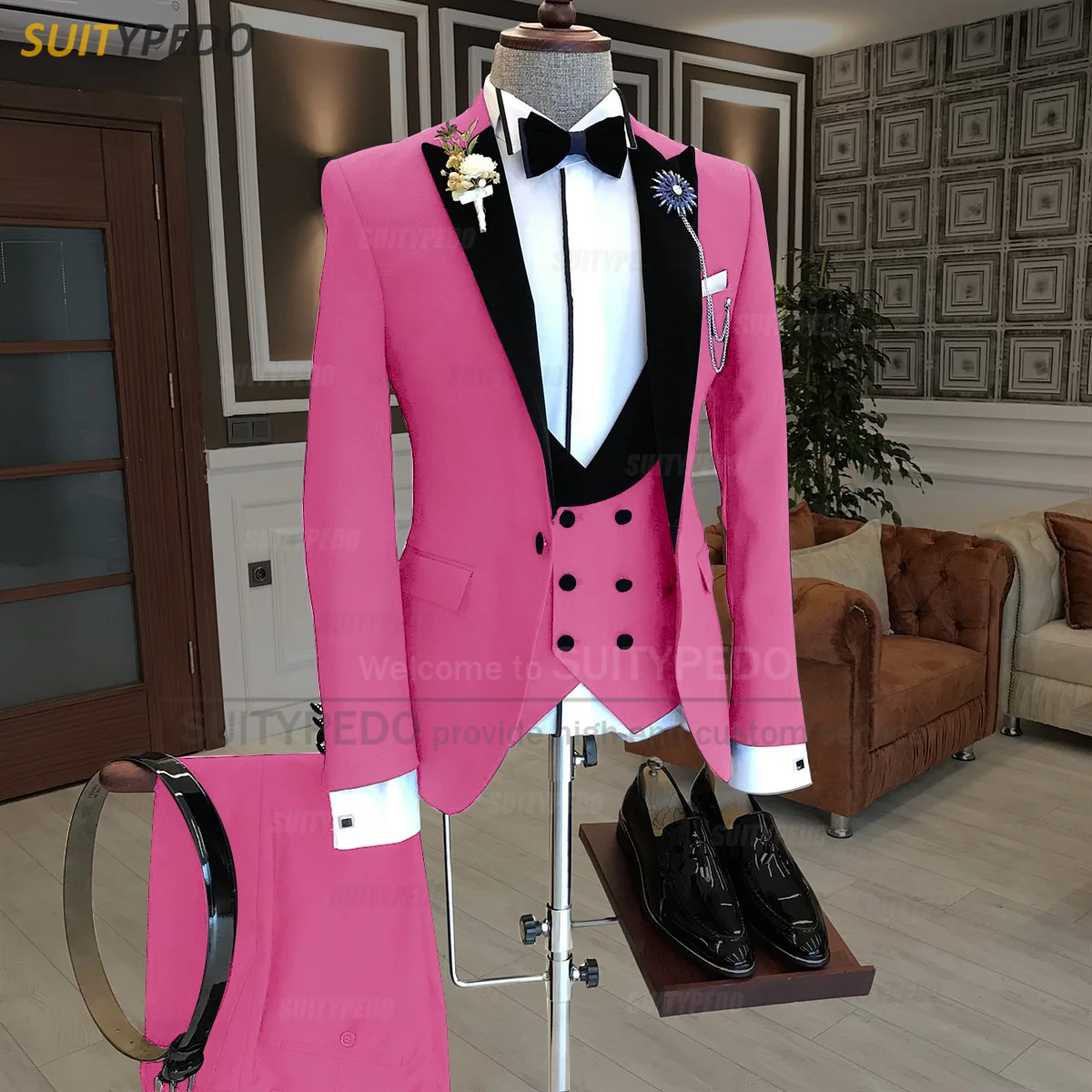 Latest Beige Suits for Men Slim Fit Velvet Lapel Jacket Vest Pants 3 Piece Tailor-made Luxury Homecoming Business Wedding Tuxedo