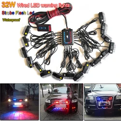 Waterproof 32W Wired Control High-Power Super Bright Car Strobe Flash Led Warning Light Working Light DRL Strobe Police Fireman