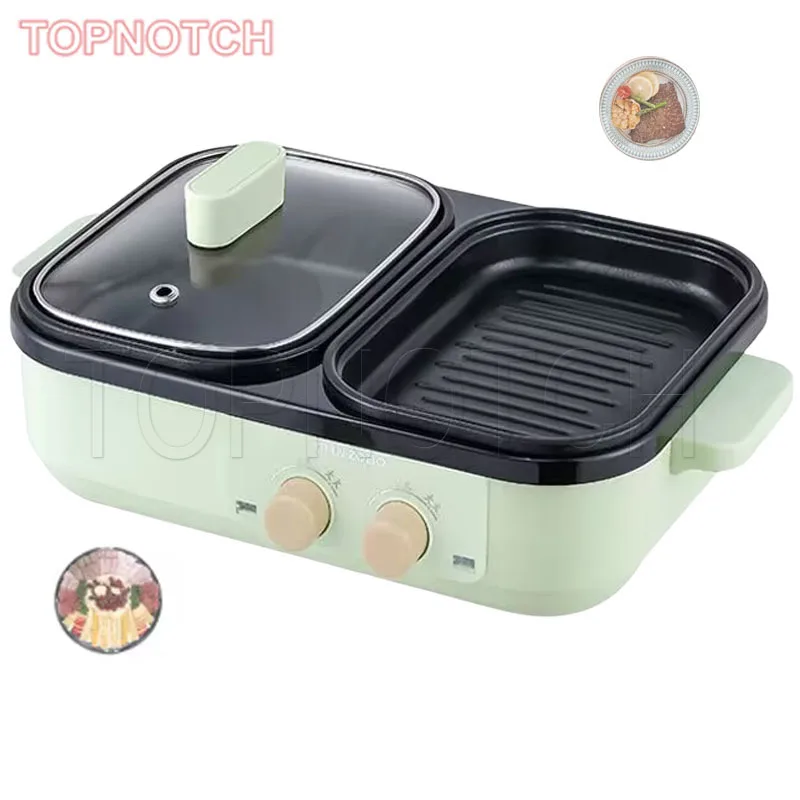 

110v 220v Electric Hot Pot Cooker 2 In 1 BBQ Grill Multifunctional Non Stick Plate Barbecue Pan Hot Pot 1300w