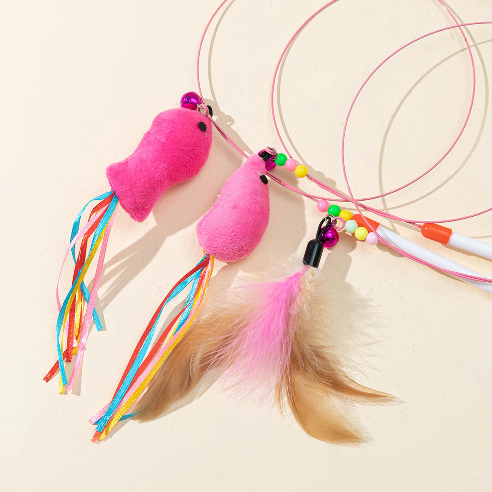 2024 New Cat Toys Cat Teaser Toy Feather Mouse Fish Anti-boring Wand Toy Interactive Toy with Bell