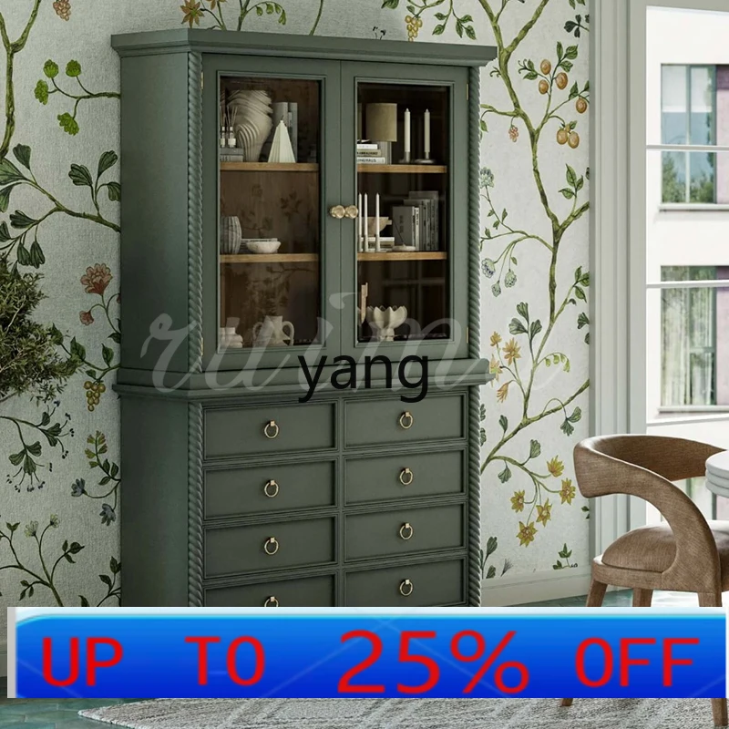 

LH French Solid Wood Bookcase Villa Living Room Storage Display Cabinet American Retro