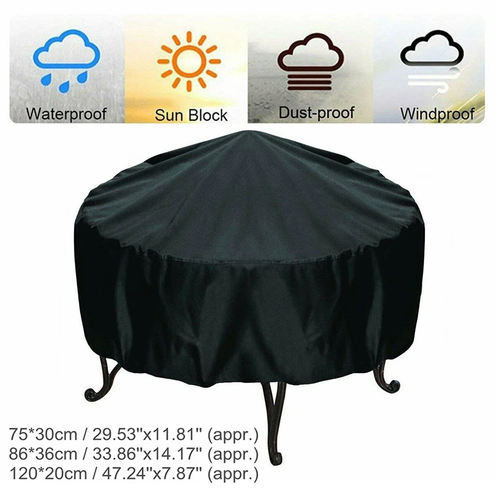 BBQ Cover Outdoor Dust Waterproof Grill Cover Rain  Black UV Protector Outdoor Barbecue Cover Round Garden Yard Round BBQ Cover