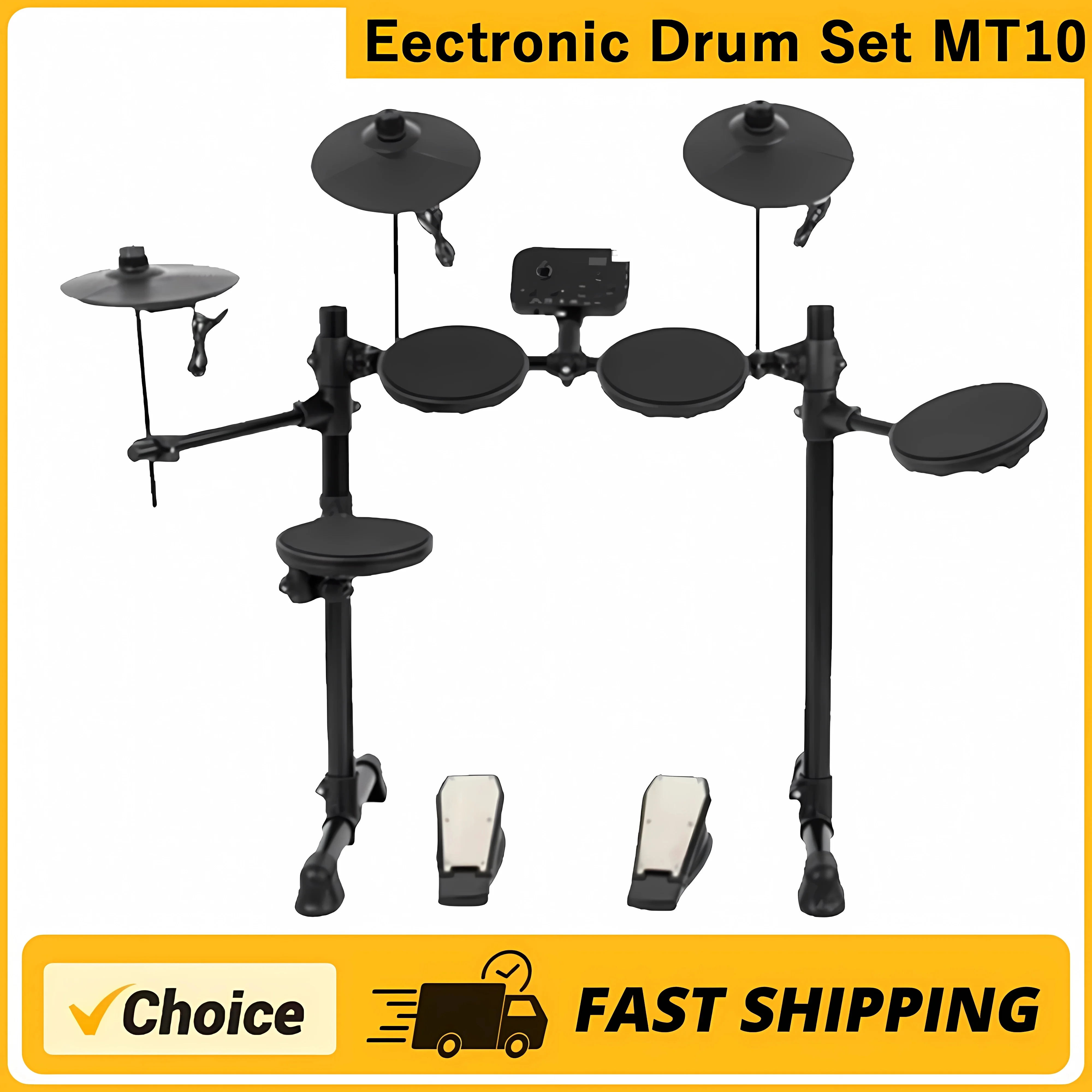 Electronic Drum Set MT10 Convenient 5-drum, 3-cymbal all-silicone Electronic Drum Kit 180 tones USB, MIDI, Headphone Interface.