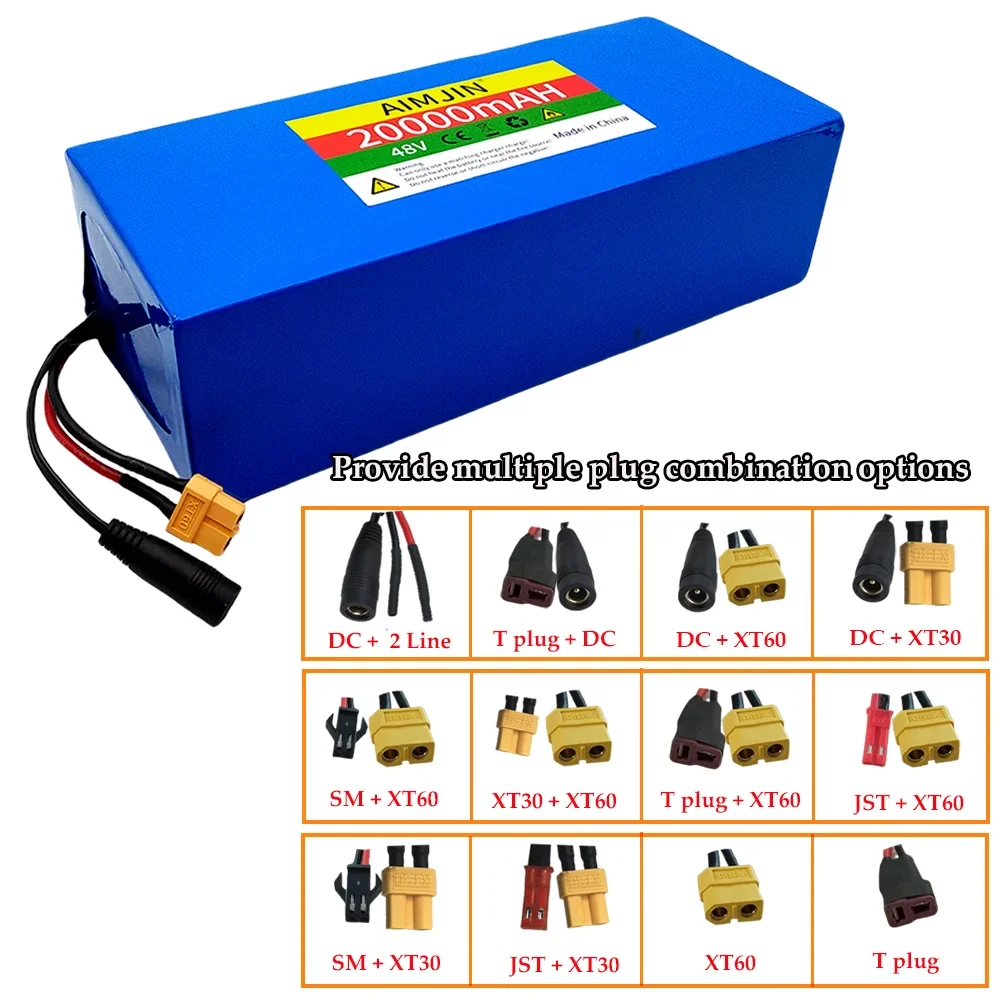 13S5P Battery Pack 48V 20Ah 18650 Lithium Built-in Intelligent BMS For 500-1000W electrical machinery+charger