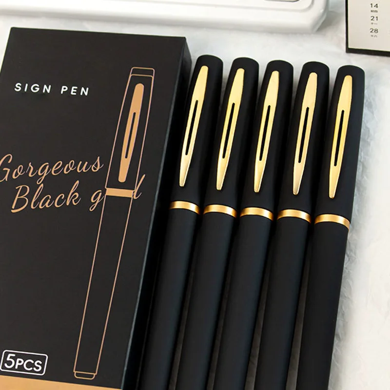 5pcs Large Capacity Gold Metal Pen Clips, 0.5mm/0.7mm/1.0mm, Multiple Specifications, Ink Signature Pens, Office Gel Pens