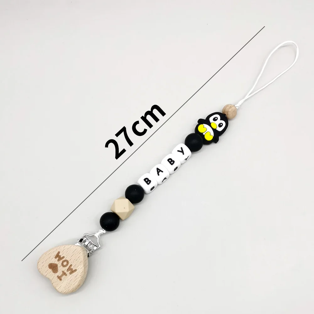 Baby Pacifier Clip Personalize Name I Love Mom Dummy Nipple Holder Chain Penguin Newborn Gift Teether Toy for Babies Accessories