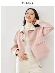 Chaqueta recortada de lana y mezclas para mujer, Abrigo recto de manga larga con solapa, color rosa, invierno, 2023, 50691