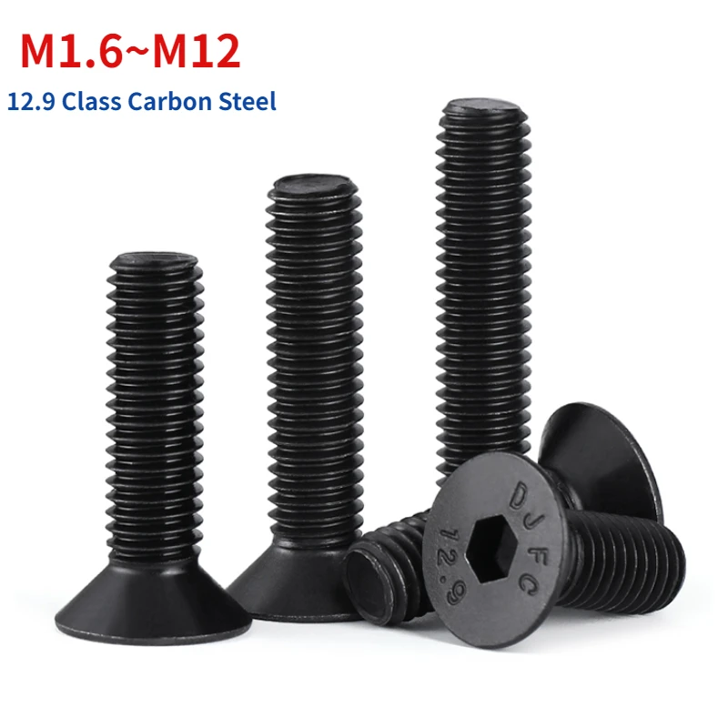 M1.6-M12 Grade 12.9 Black Countersunk Head Hexagon Socket Screws DIN7991 High Strength Flat Cup Flat Head Bolts