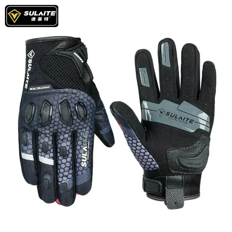 

Sulaite Men's Summer Motorcycle Gloves Mesh Breathable Motocross Cycling Biker Touch Screen Gloves MTB Riding Gear TPU Goatskin