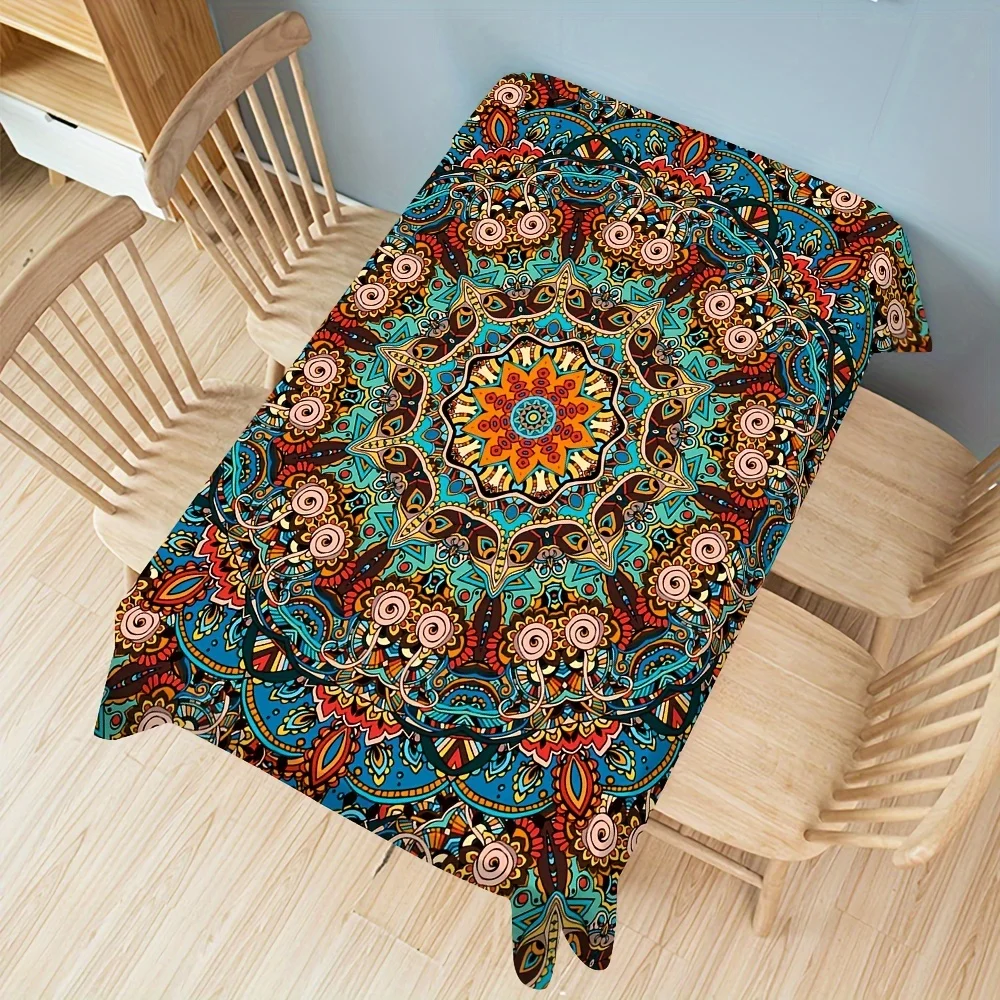 Bohemian Mandala Flower Rectangle Tablecloth Holiday Party Decor Reusable Farmhouse Kitchen Dining Table Cloth Wedding Decor
