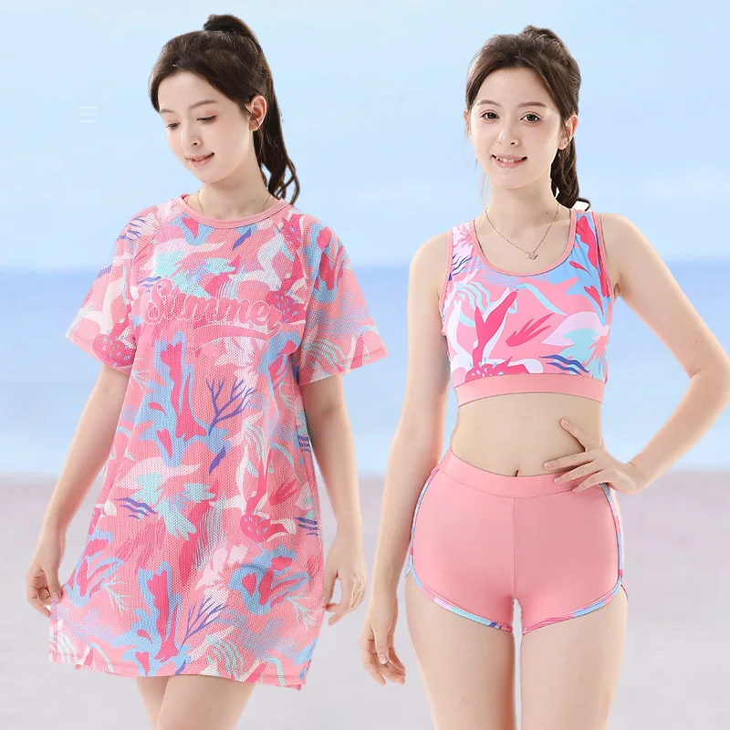 Women's 2026 Summer Modest Swimwear, Tummy Control Slimming 3-Piece Skirt Split Bathing Suit