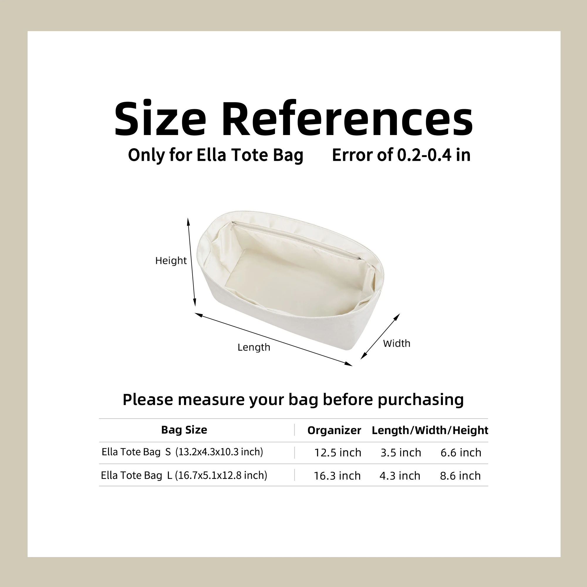 DGAZ Lightweight Purse Organizer Insert for Tory Burch Ella Tote Bags,silk and DupontPaper handbag inner for Luxury Bag