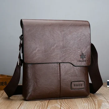 Luxury Brand Vintage Messenger Bags Men Leather Shoulder Bag Male Handbag Brown Black Side