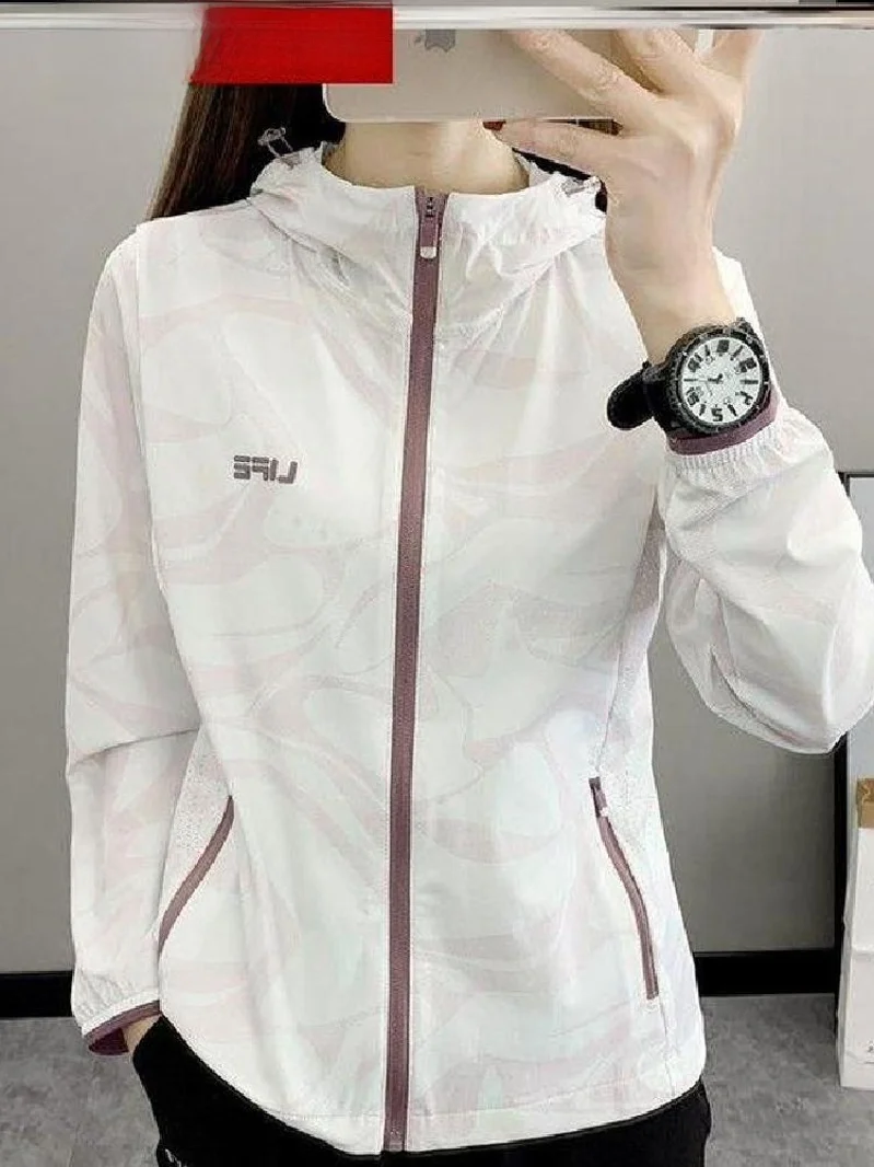 

Женская уличная ветровка для фитнеса, весна-лето, дышащая спортивная одежда из ледяного шелка с капюшоном, солнцезащитная одежда