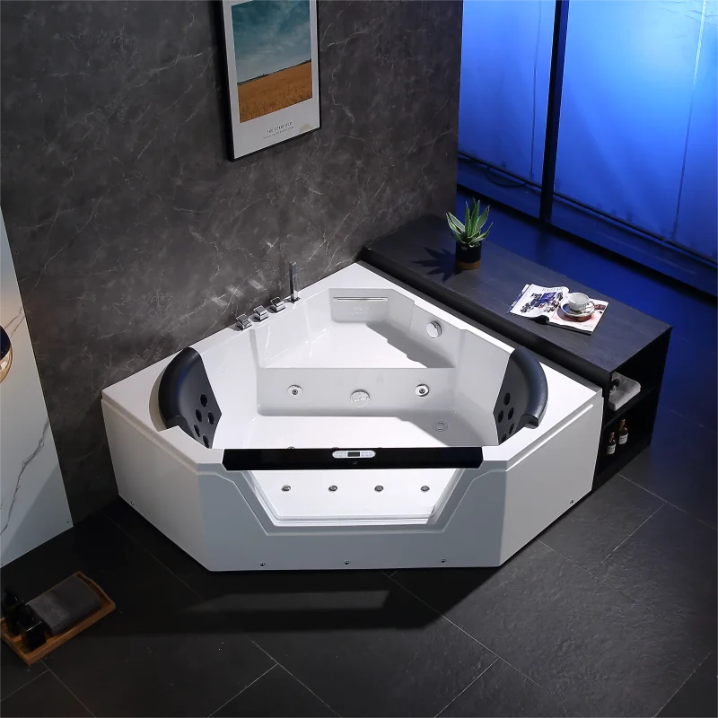 Triangular Two-Person Spa Whirlpool Bathtub with 22 Jets Various Styles and Customizable for a Comfortable Massage Colored Light