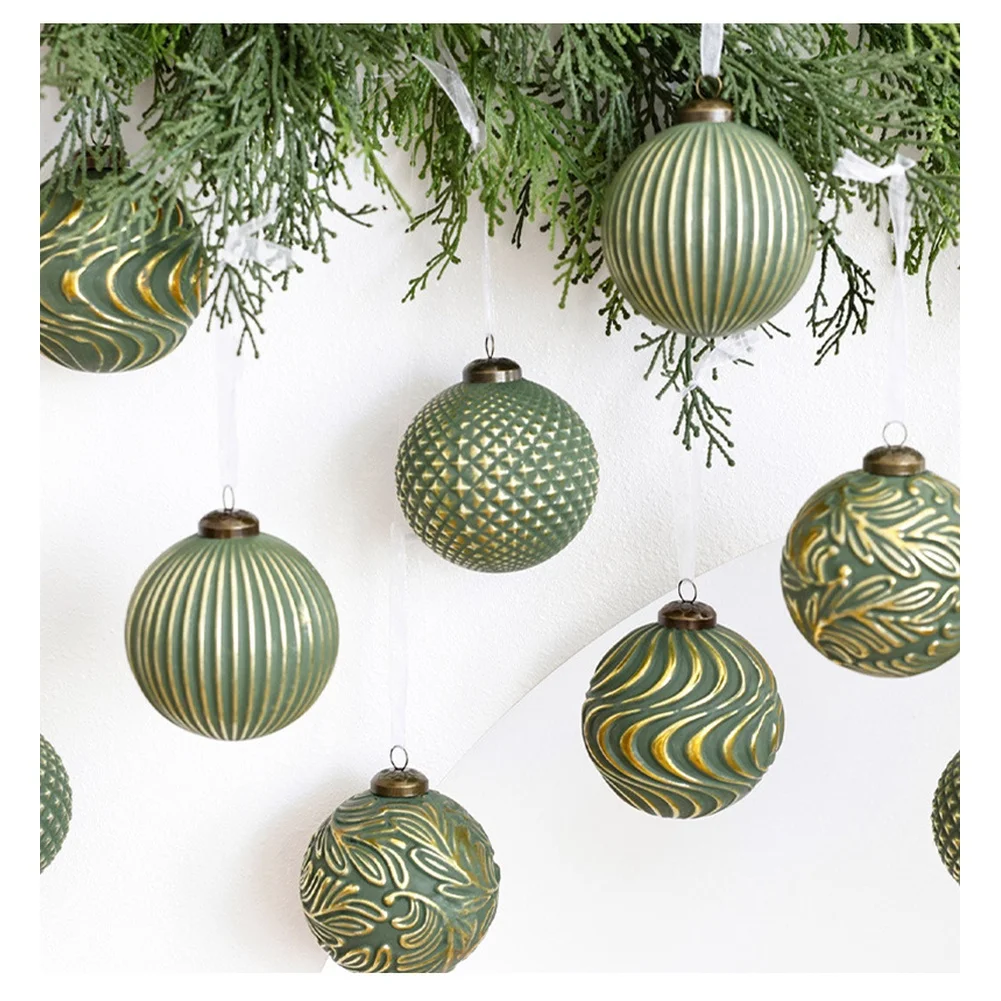 

Пластиковый елочный шар диаметром 8 см, набор из 12 шт., зеленые подвесные украшения в винтажном стиле, праздничные несколько украшений для покрытия пространств