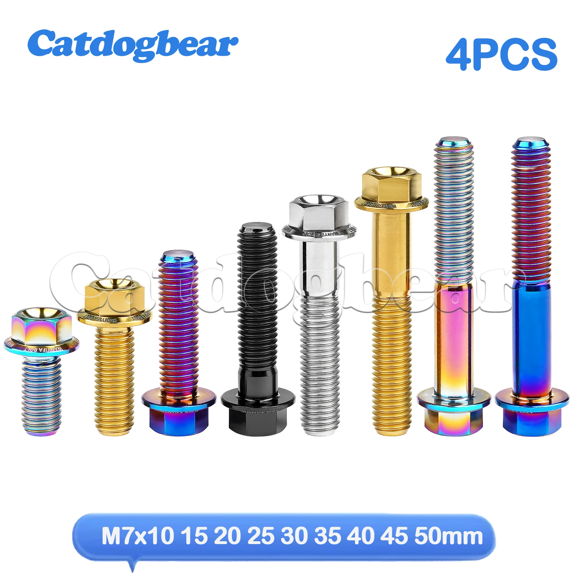 

Catdogbear 4pcs Titanium Bolt M7x10 15 20 25 30 35 40 45 50mm Screw Thread Pitch 1.0mm Motorcycle Titanium Bolt Flange Head