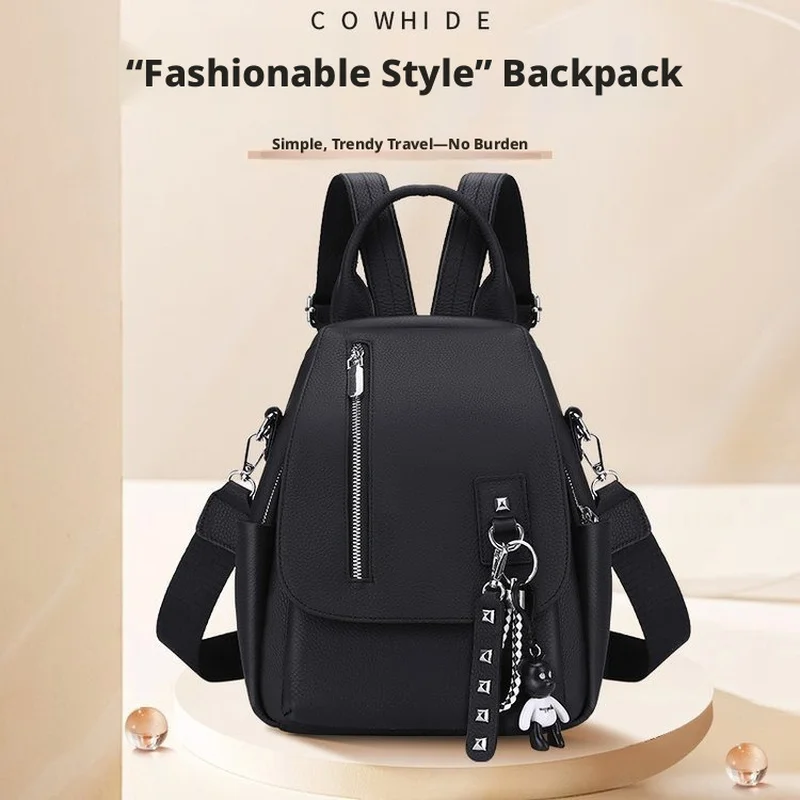 black-genuine-leather-mini-backpack-for-women-small-convertible-crossbody-bag-with-front-zipper-pocket-and-adjustable-straps